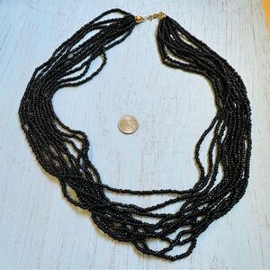 VTG Trifari 10‎ Strand Black Beaded Necklace